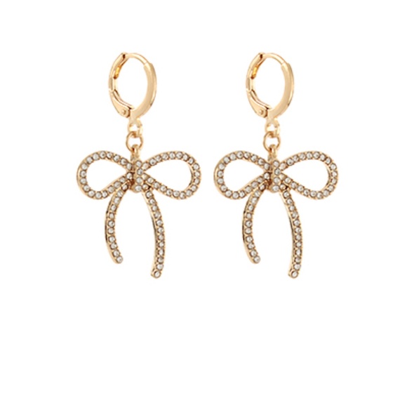 Pave Bow Huggie Earrings - Picture 1 of 2